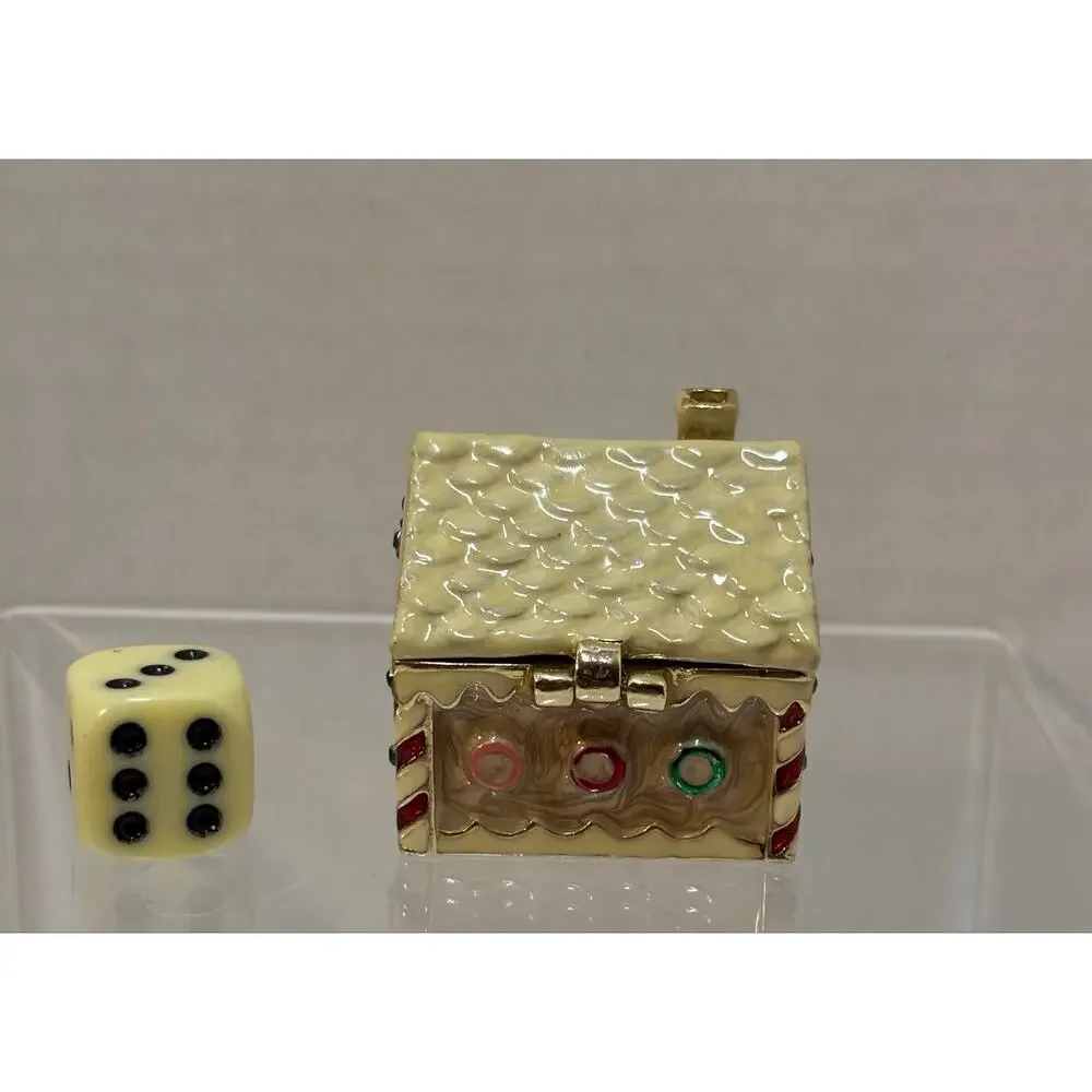 Vintage Monet Enameled Mini Gingerbread House Christmas Trinket Box